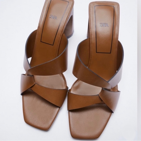 NWT Zara Leather Block Heel Sandals EU 40 / US Size 9 Airfit Technology SOLD OUT - Picture 4 of 12